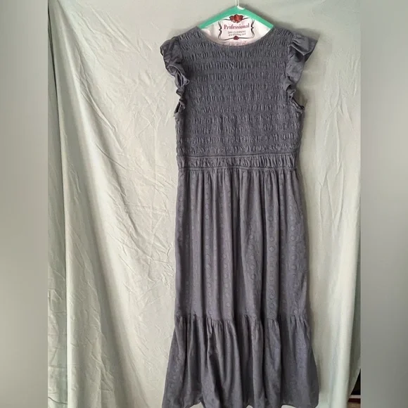 ANTHROPOLOGIE Peregrine Cotton Midi dress Blue Gray L 12 14 - Picture 9 of 15